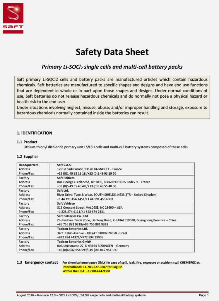 MSDS Sheets Advanced Battery Systems