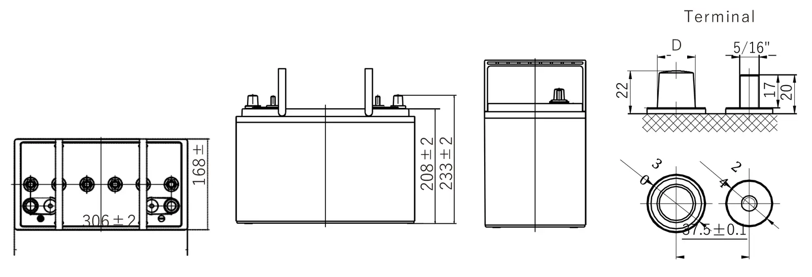 ABS12-110C-DT Battery Dimensions