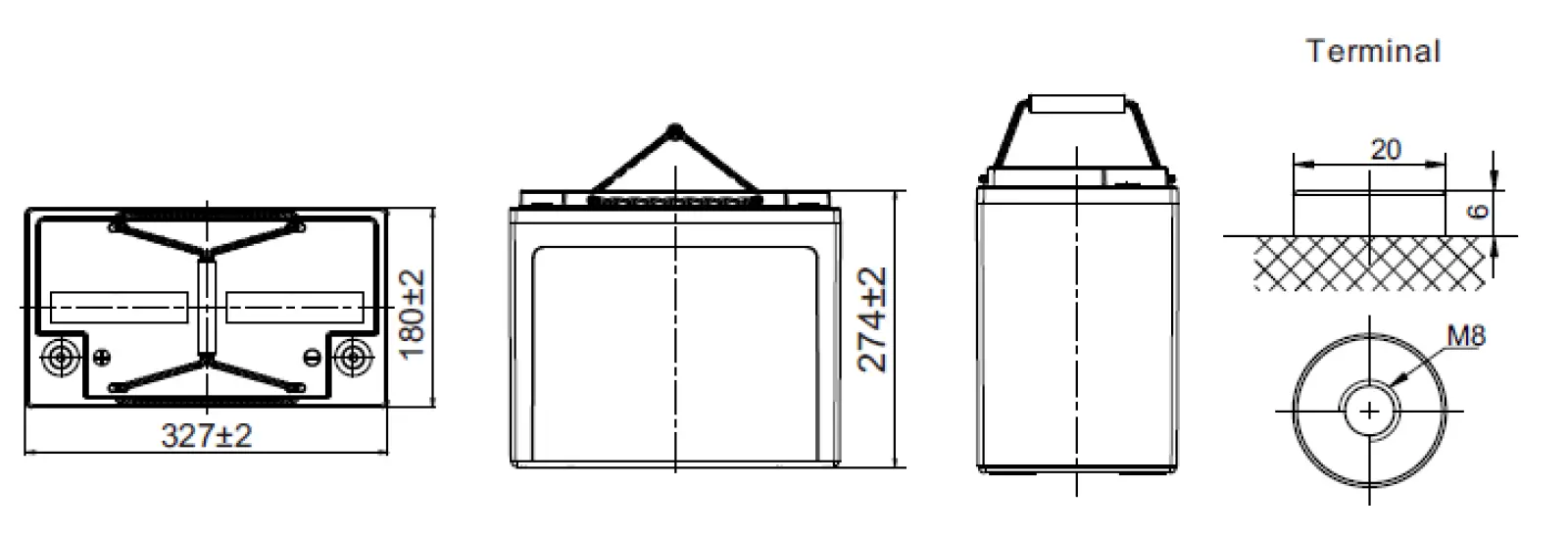 ABS12-150C Battery Dimensions