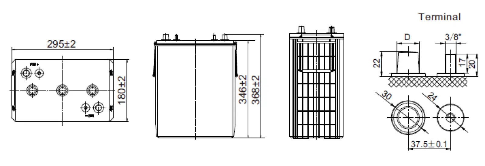 ABS6-350C Battery Dimensions